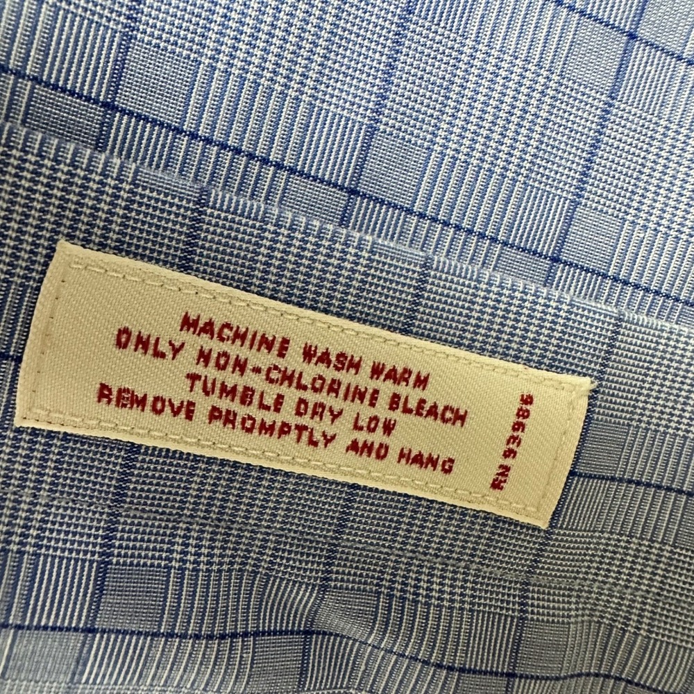 Brooks Brothers Button Down Shirt Mens 17.5-35 Blue Grid Traditional Non-Iron - Picture 5 of 8